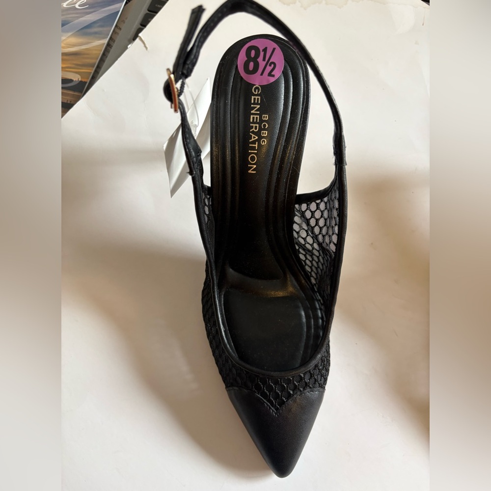 BCBGeneration Black Pointed Mesh Slingback Heel